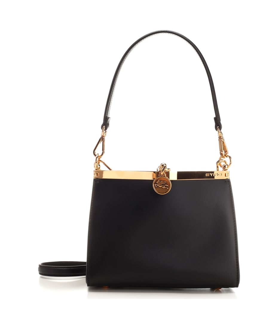 Vela Medium Leather Shoulder Bag in Black - Etro