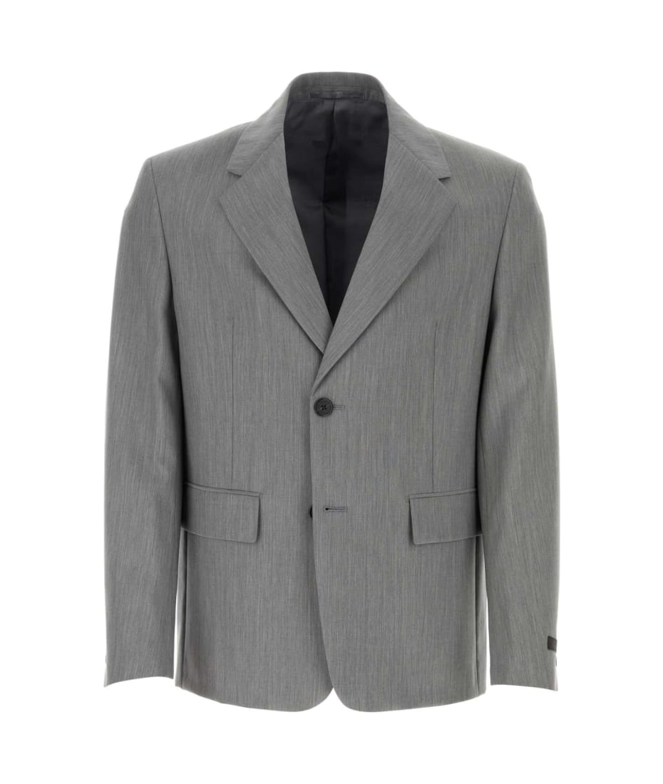 Prada Melange Grey Wool Blend Blazer | italist