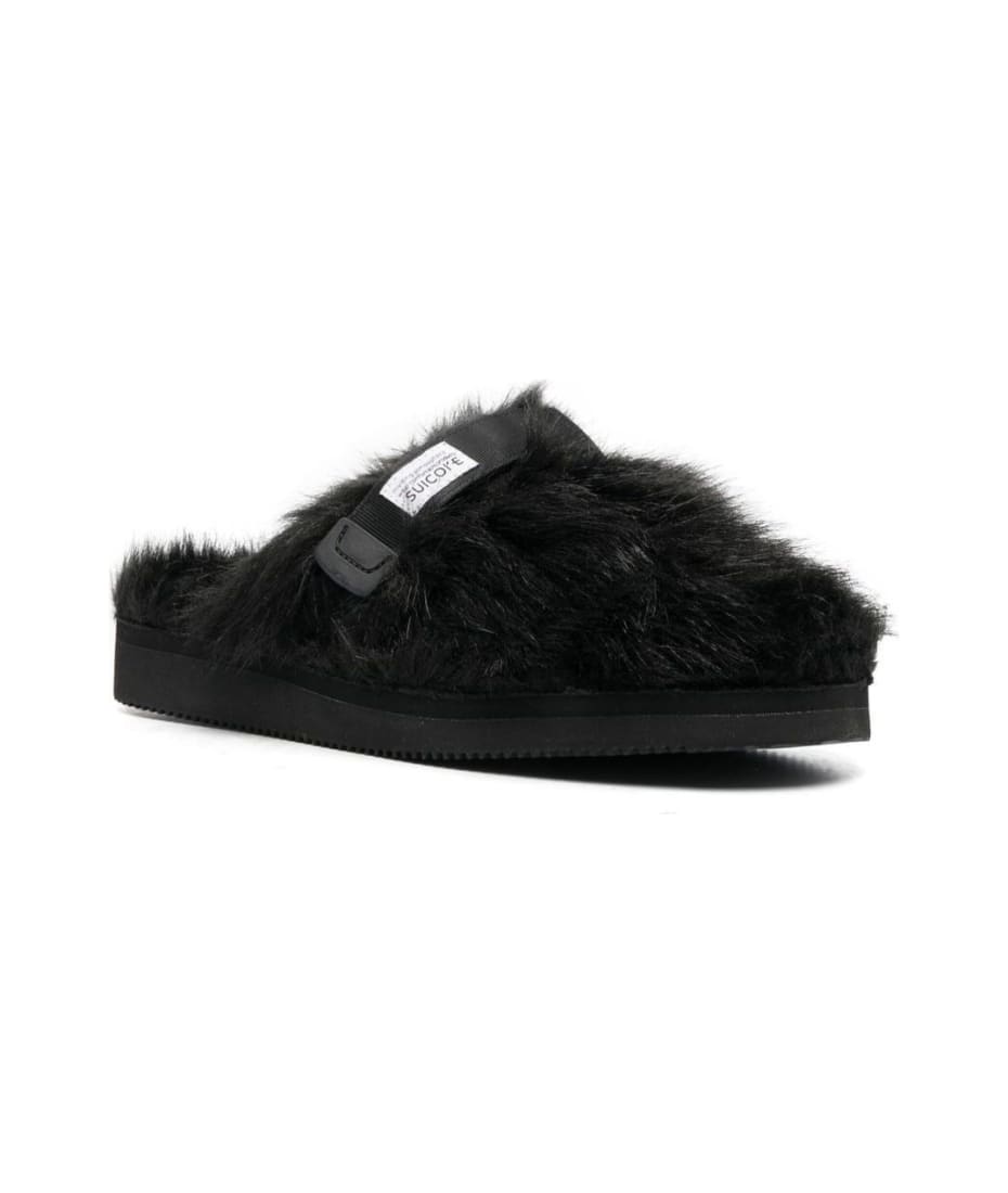 zavo-2eu' Black Mules With Logo Patch In Eco Fur Man Suicoke