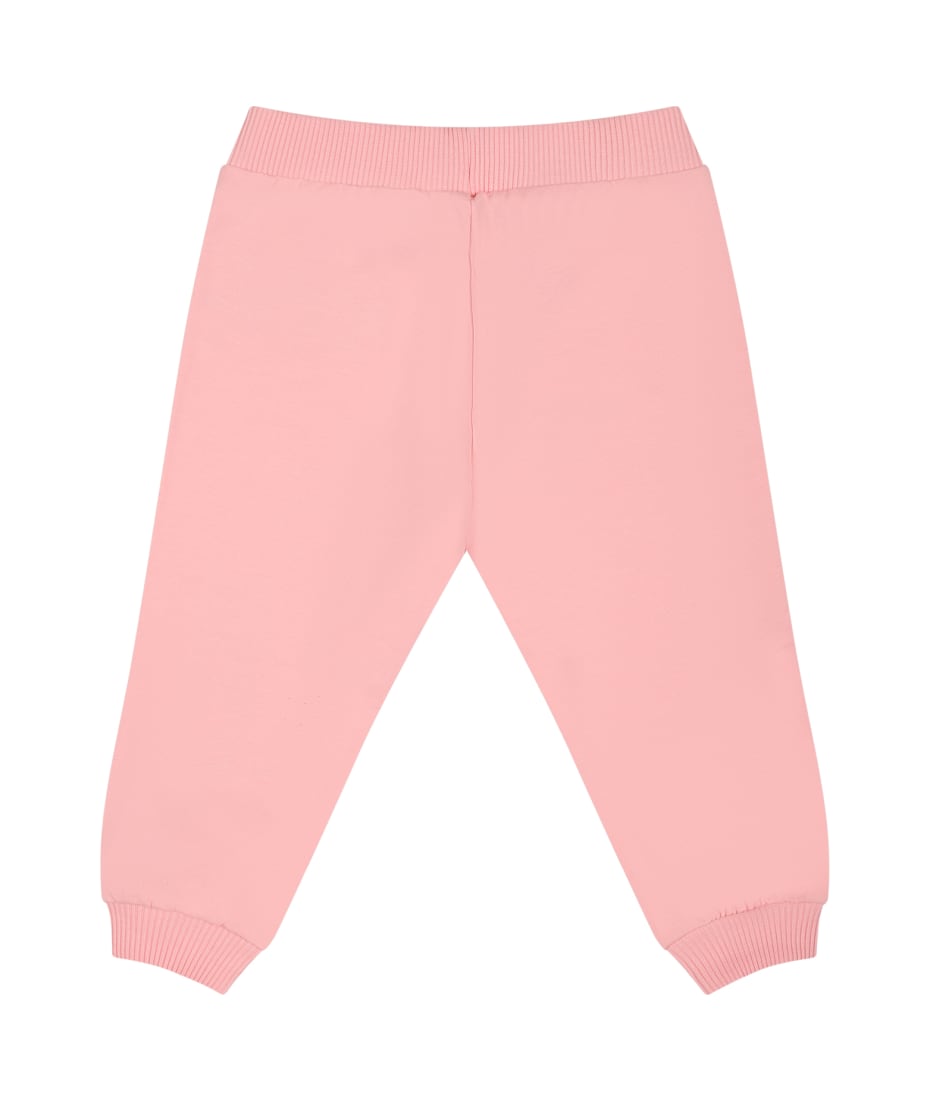 Moschino Pink Tracksuit Trousers For Baby Girl With Black Logo