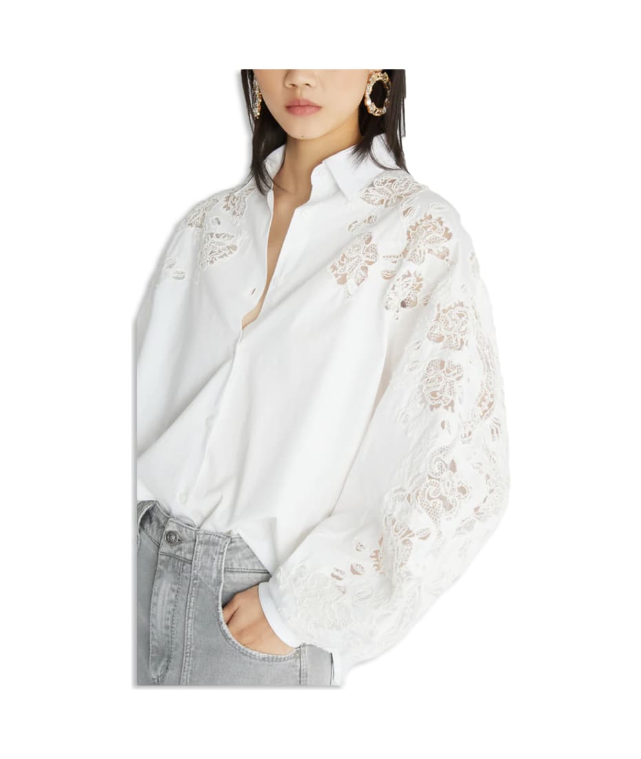 よく見る「芸能人が愛用 White Scervino Ermanno Shirt Rebrodé And Sleeves Puff With トップス