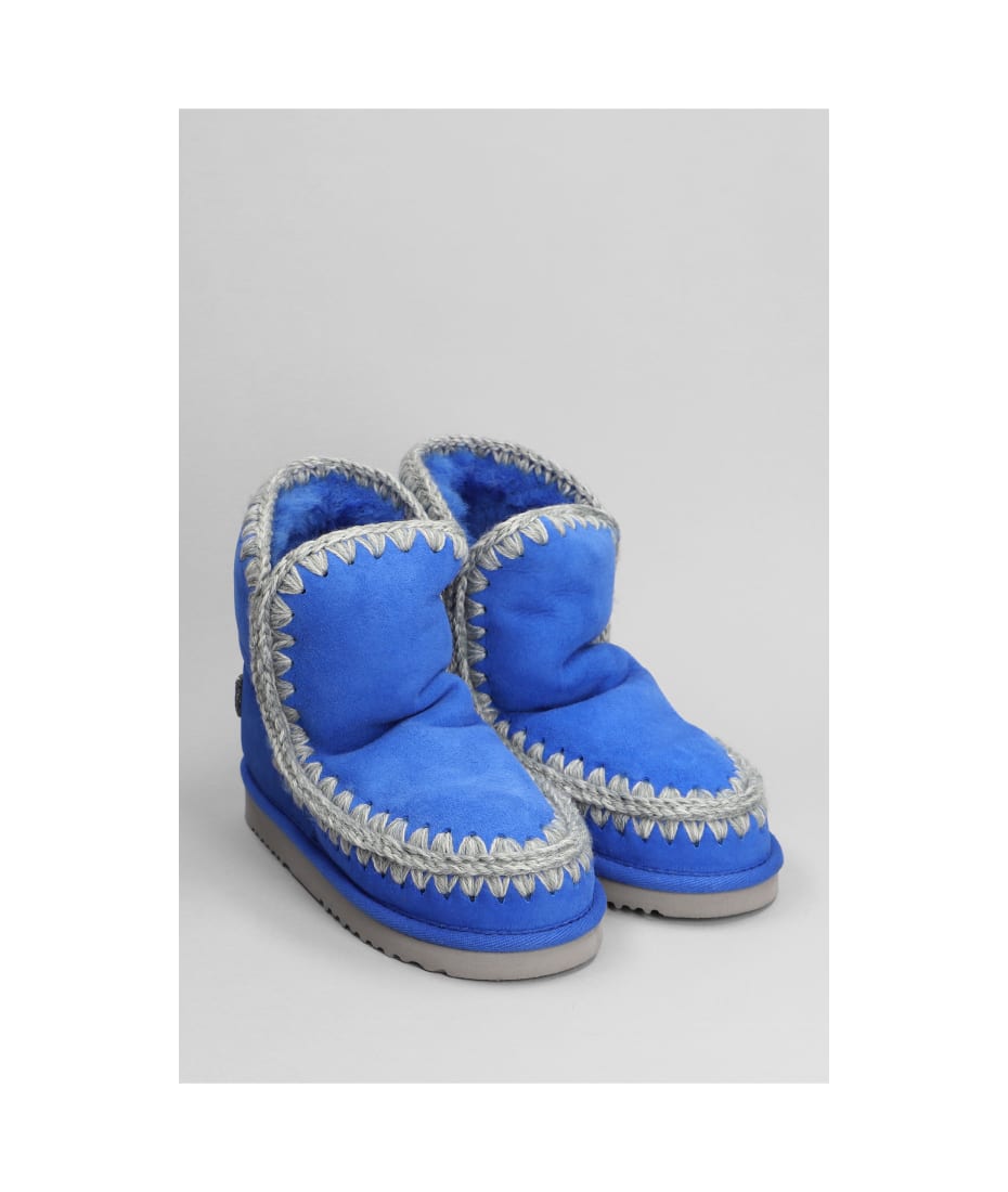 Mou Eskimo 18 Low Heels Ankle Boots In Blue Suede italist ALWAYS LIKE A SALE