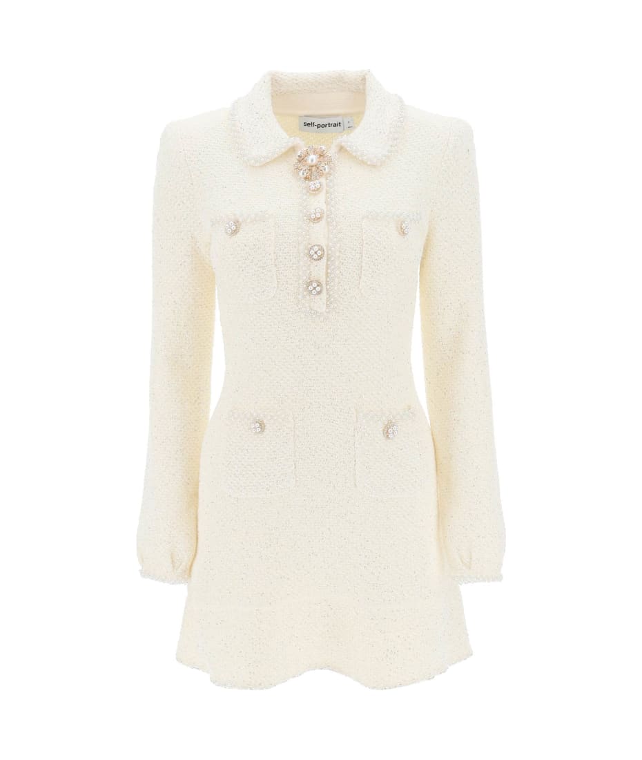 white christmas dresses Self-Portrait - Kjoler - Buttoned Knit Mini Dress - Cream main image 1