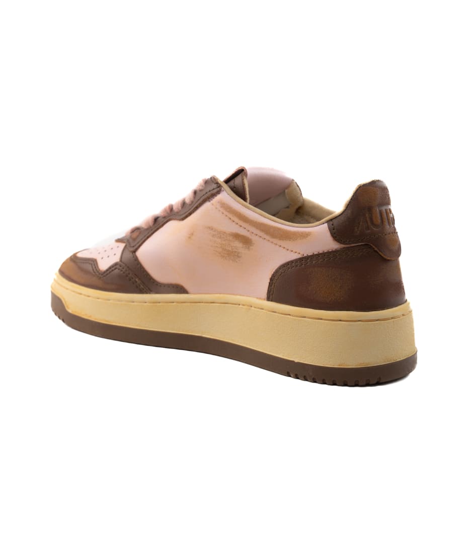 Autry Medalist Low Super Vintage Sneakers In Brown/pink Leather