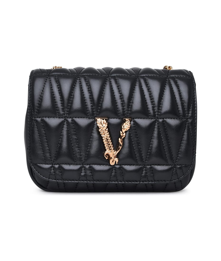 Virtus Small Leather Crossbody Bag in White - Versace