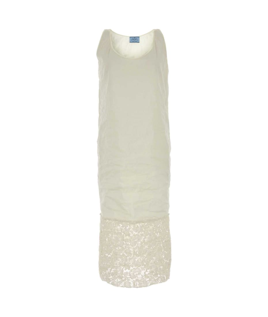 Prada Ivory Stretch Cotton Blend Dress - NATURALE