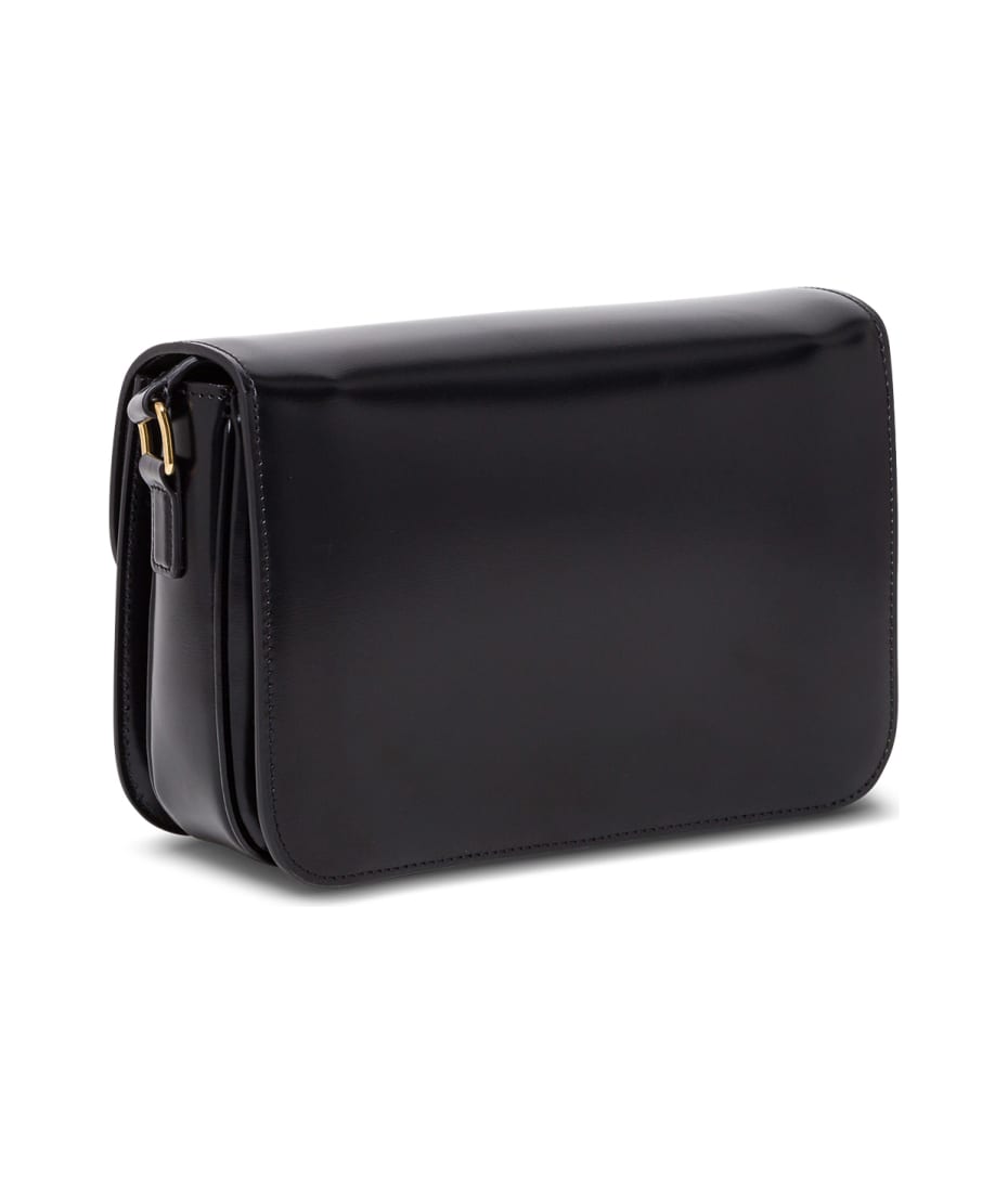 Celine Triomphe Shiny Black Leather Crossbody Bag | italist