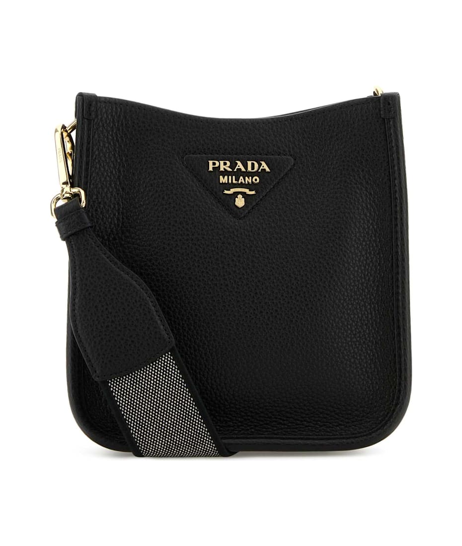 関税送料無料【PRADA】Black leather crossbody bag Prada Black Saffiano Crossbody Leather Pony-style calfskin