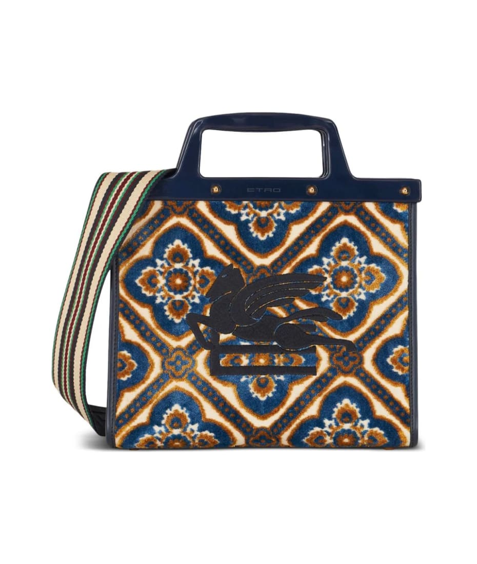 Etro Logo-embroidered Top Handle Bag in Blue