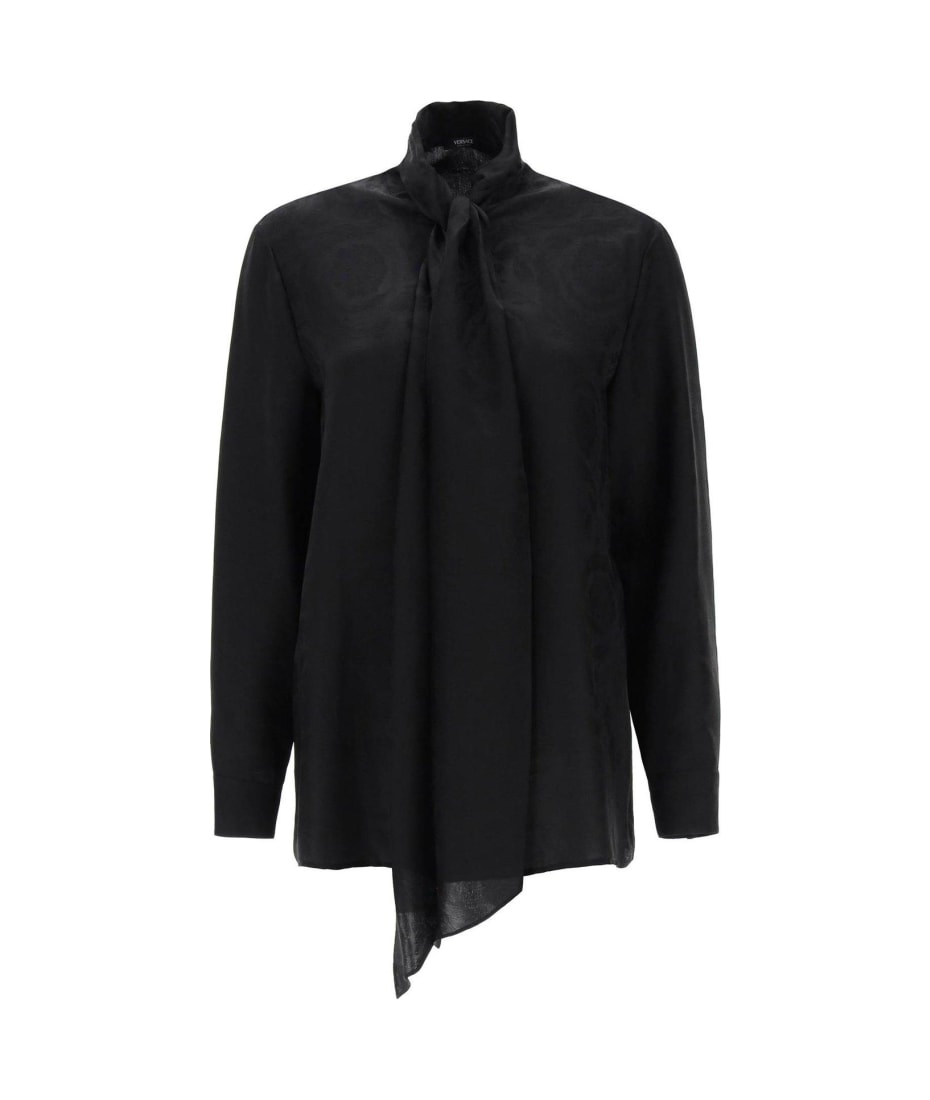 Versace Barocco-jacquard Pussy-bow Blouse - Nero