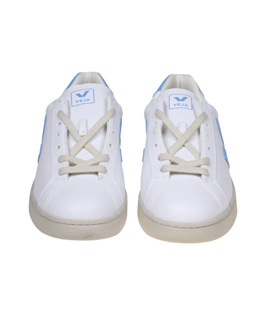 Veja Urca Sneakers In White/light Blue Coated Cotton