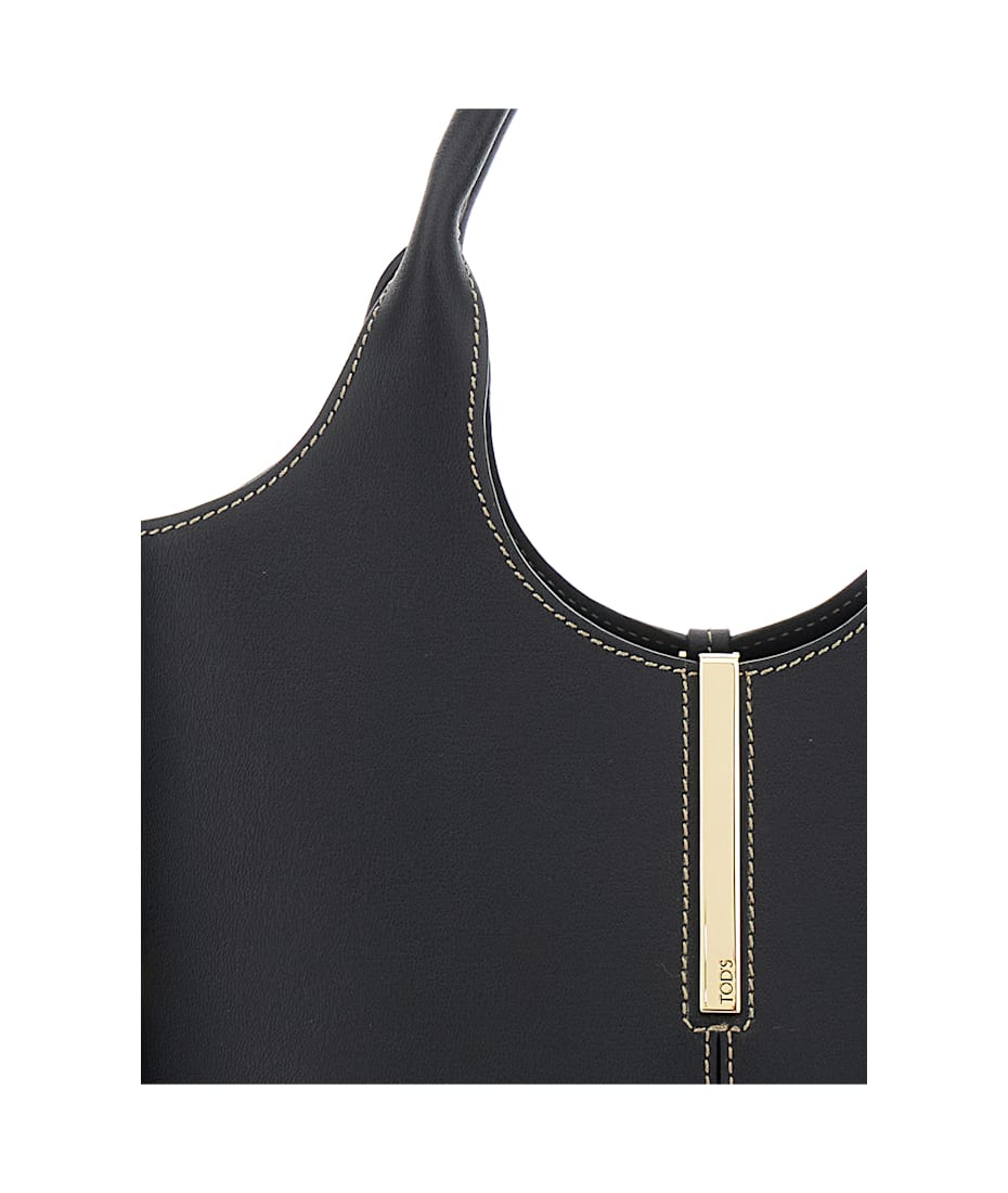 Tod's 'ebr Mini' Black Shoulder Bag With Logo Metal Plate In