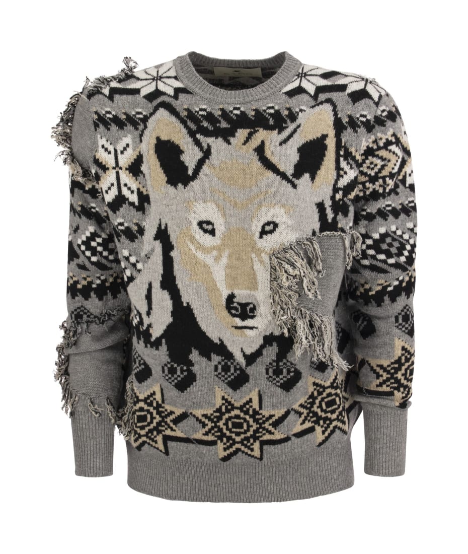 Etro Jacquard Jumper Inlaid With Wolf | italist