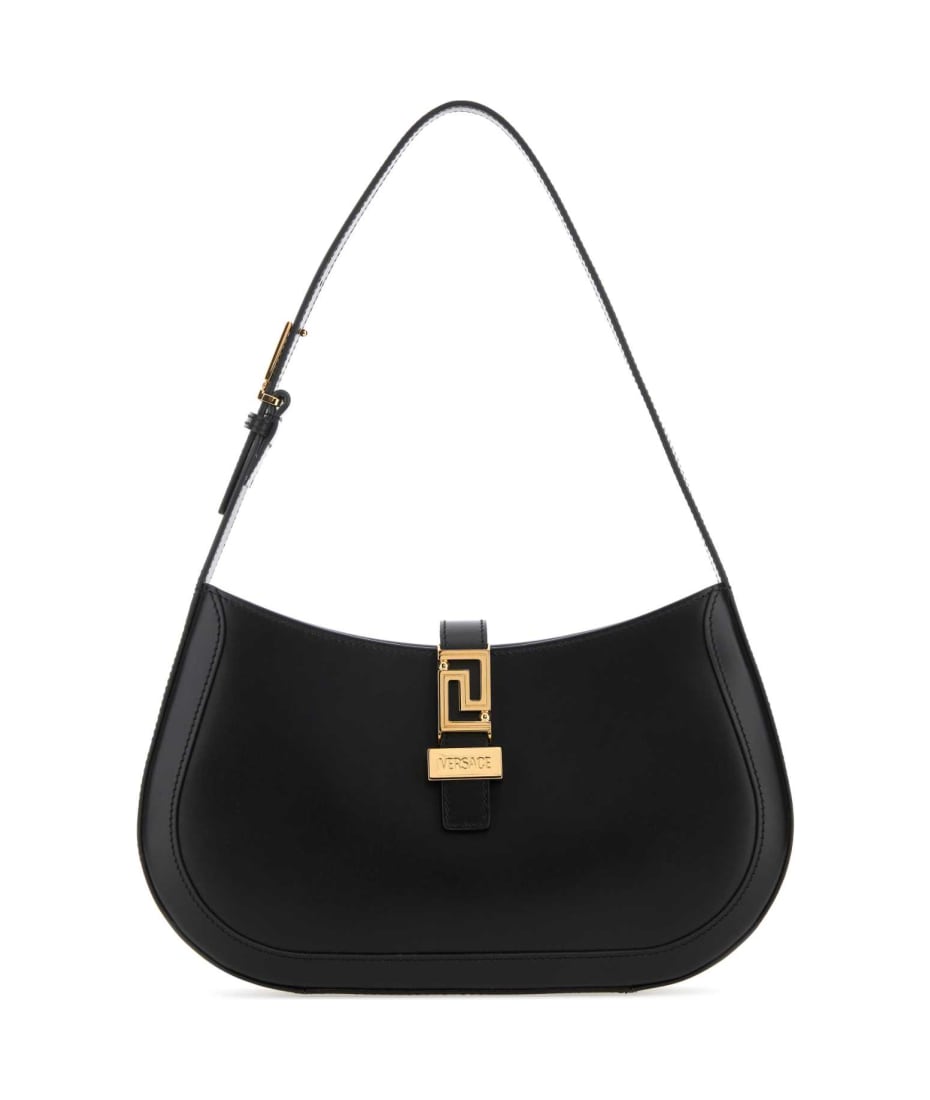 Versace Black Leather Greca Goddess Shoulder Bag | italist