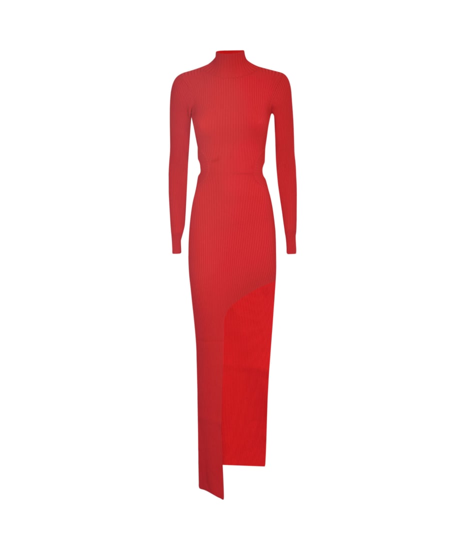 David Koma Ribbed Asymmetric Dress - RED