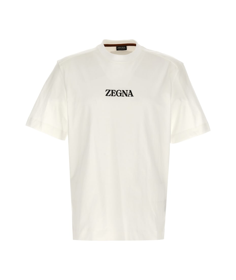 ZEGNA Basic t-shirt with logo embroidery ゼニア ZEGNA Slim-Fit Logo-Embroidered Cotton-Jersey T-Shirt for