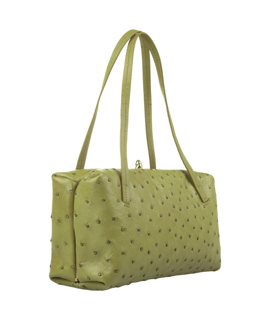 Jil Sander Goji Pillow Bag In Green Leather With Polka Dots