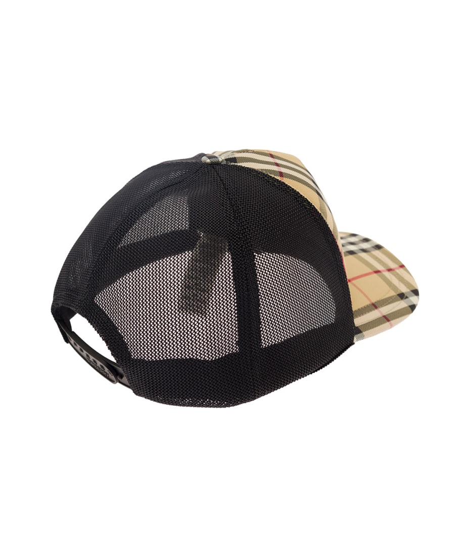 Beige Baseball Cap With Vintage Check Motif And Mesh Insert In Nylon Man