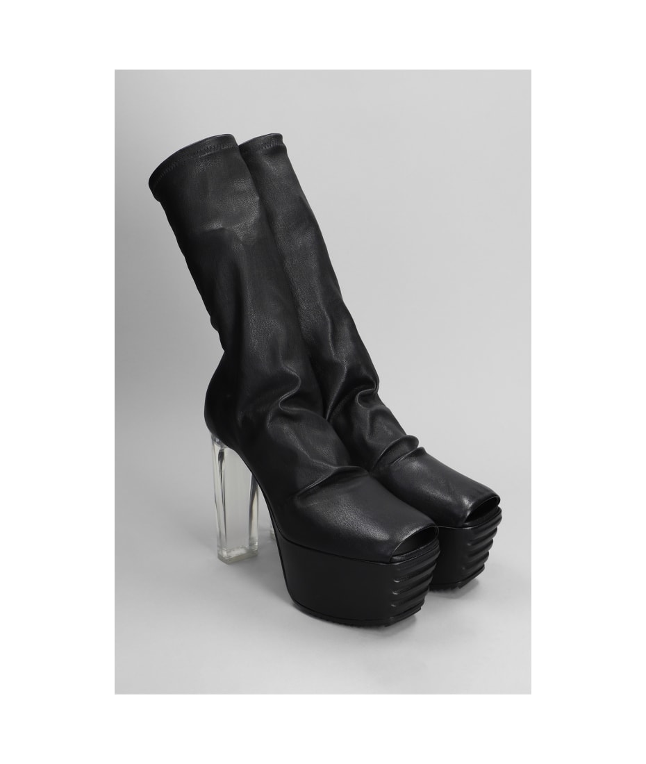 Rick Owens Minimal Gril Stretch High Heels Ankle Boots In Black ...