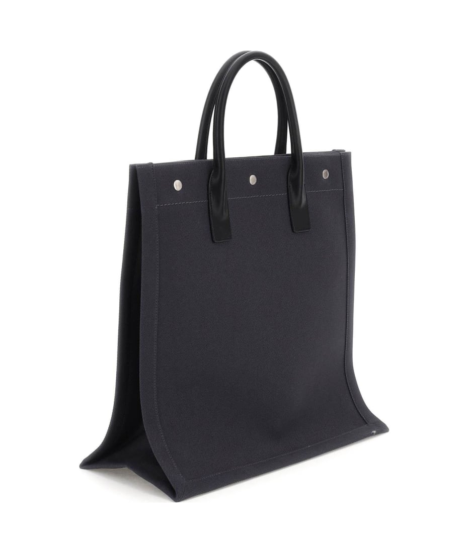 rive gauche north/south tote bag in printed canvas and leather