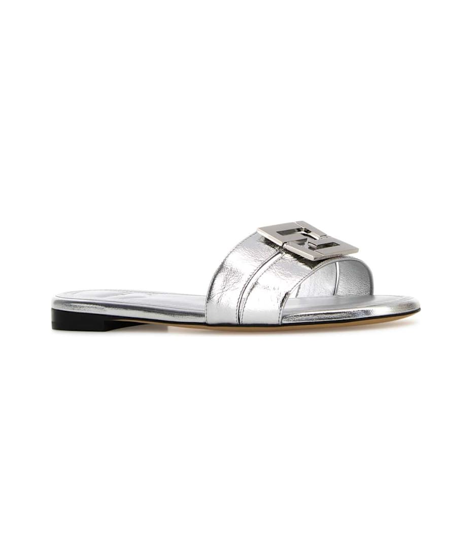 サンダル・ミュール FENDI Silver Leather Baguette Slippers Fendi Silver Leather Baguette Slippers | italist