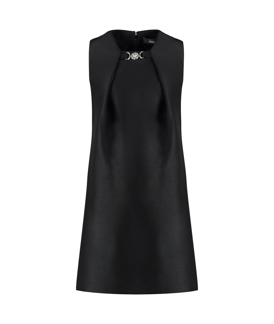 【関税＆送料込み】Versace Wool And Silk Mini Dress Silk and wool-blend minidress in black - Versace | Mytheresa