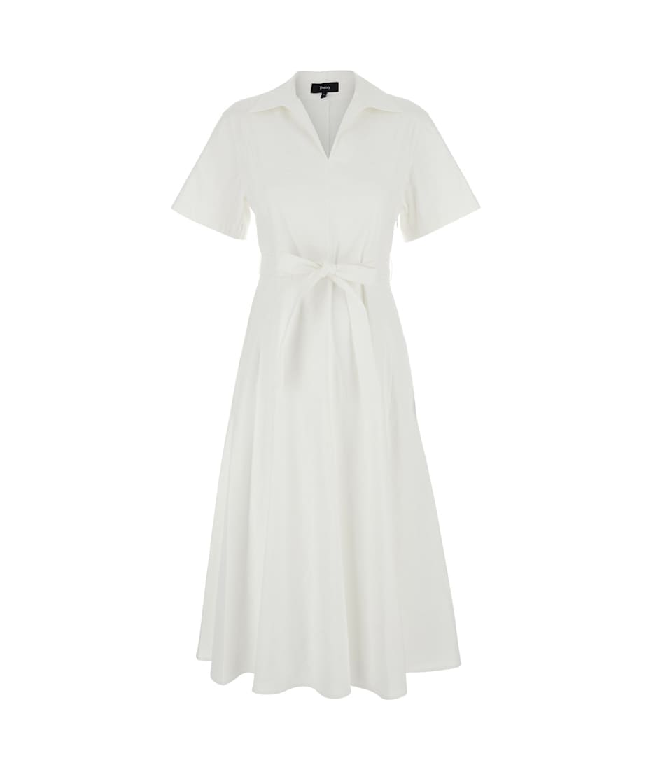 Theory White Dress With French Collar And Removable Waist Belt In Linen  Blend Woman | italist, ALWAYS LIKE A SALE
