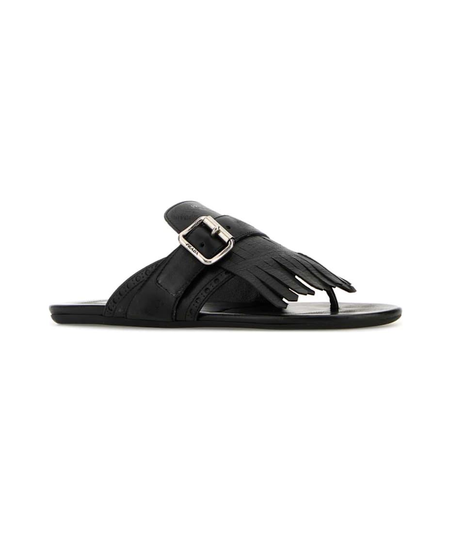 サンダル・ミュール Prada Black Leather Thong Slippers Prada Black Leather Shuffle Thong Slippers | italist, ALWAYS