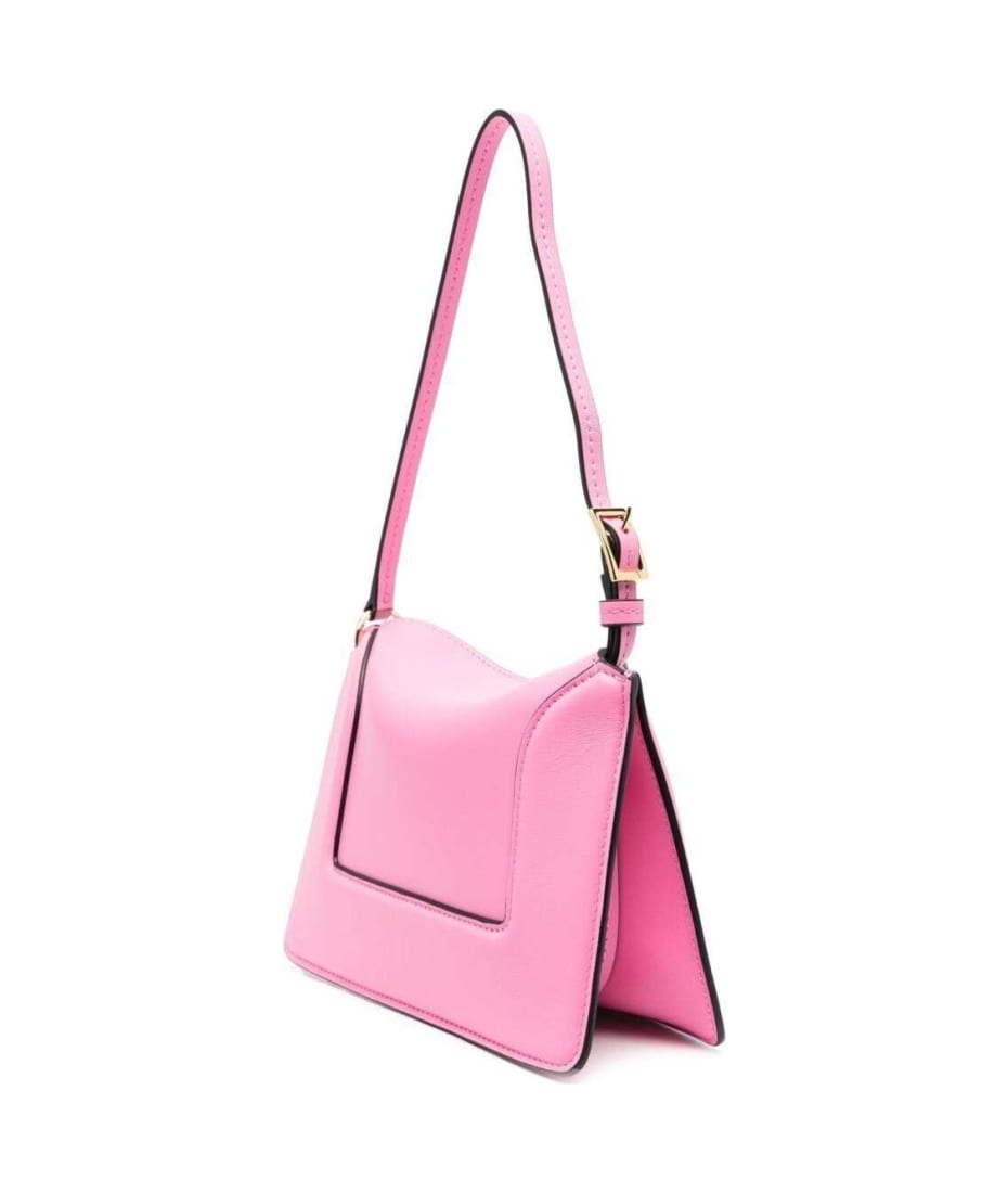 micro Penelope' Pink Shoulder Bag With Logo Print In Leather Woman