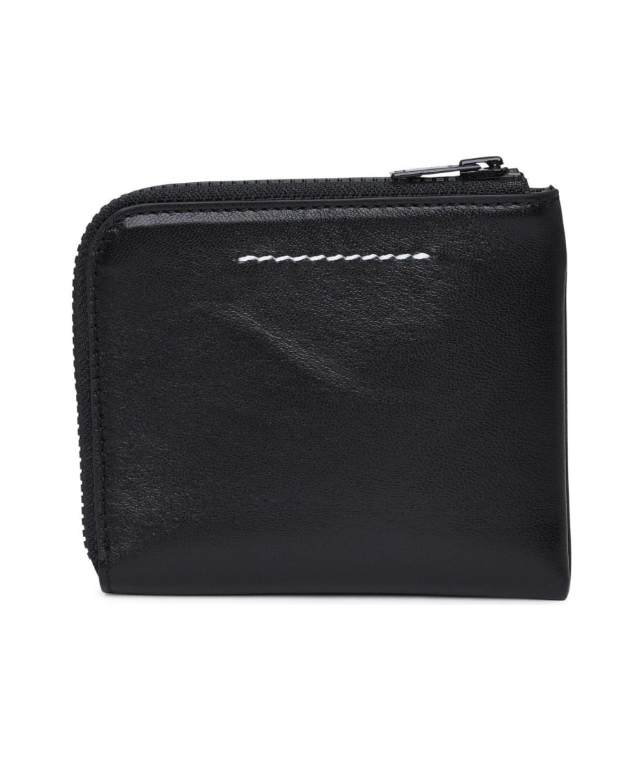 折りたたみ財布 MM6 Maison Margiela Logo Zip Around Half Wallet Green Glow S MM6 Maison Margiela Japanese 6 zip-around Wallet | Black