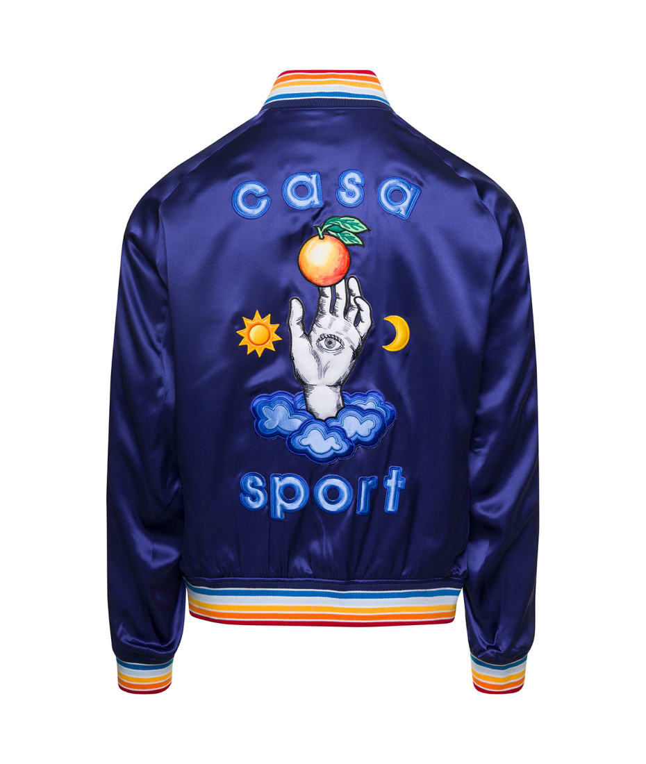 versieren Suri Ciro Casablanca 'casa Talisman' Blue Bomber Jacket With Logo Patch And Striped  Trim In Viscose Man | AlaShops, ALWAYS LIKE A SALE