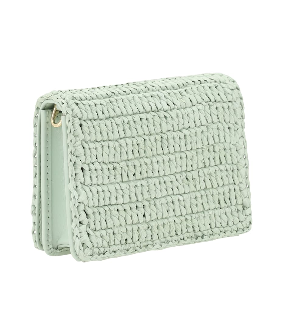【関税&送料込】Prada Olive Green Raffia Card Holder Olive Green Crochet Card Holder With Shoulder Strap | PRADA