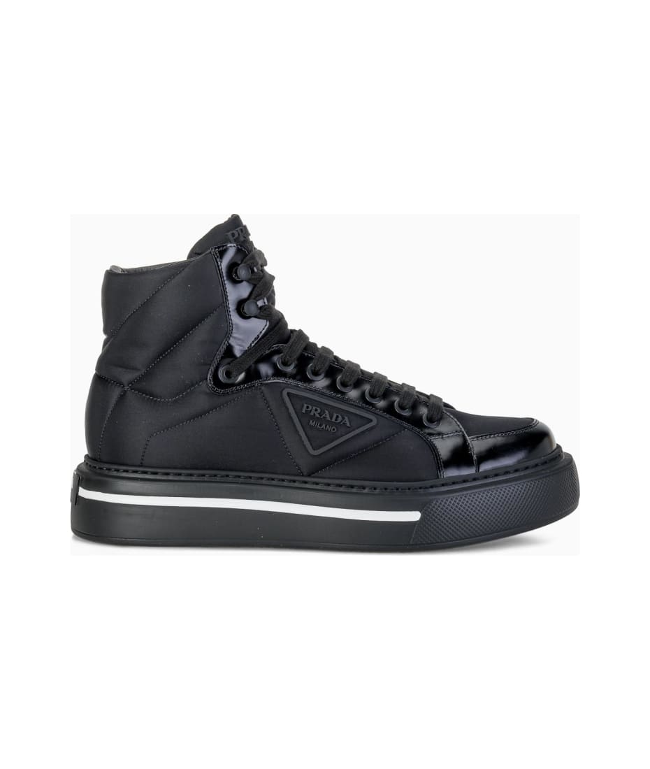 Prada Prada Macro Re-nylon And Brushed Leather High-top Sneakers
