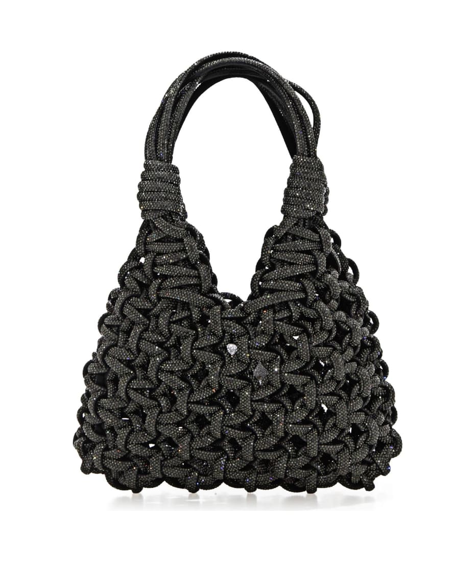 Hibourama Jewel Bag With Weaving And Applied Crystals - Black