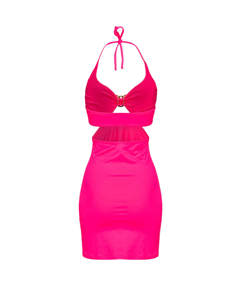 Pinko Mini Fuchsia Dress With Cut-out And Logo Detail In Stretch Polyamide Woman - Fuxia