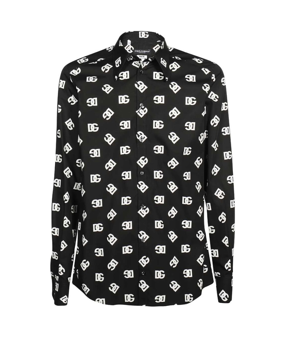 Cotton Hawaiian Shirt With Dg Monogram Print In Black