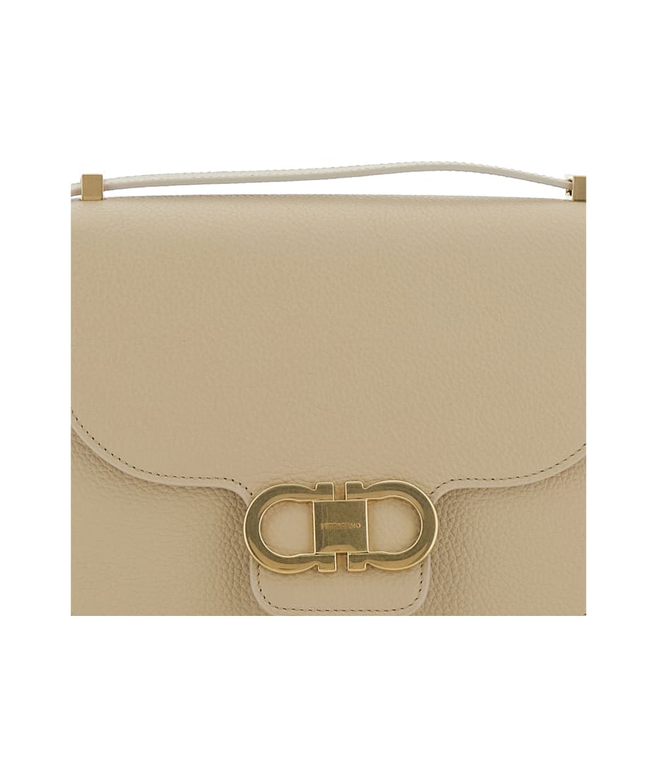 Ferragamo Beige Shoulder Bag With Metal Gancini Detail On
