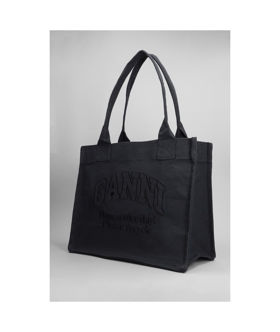 トートバッグ GANNI - ORGANIC COTTON LARGE TOTE BAG Phantom Black XXL Canvas Tote Bag | GANNI