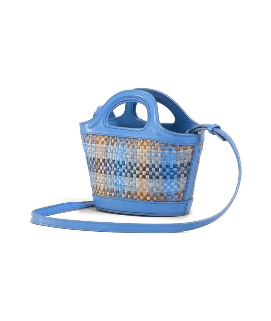 MARNI　TROPICALIA MICRO MARNI Tropicalia micro embroidered leather-trimmed raffia tote