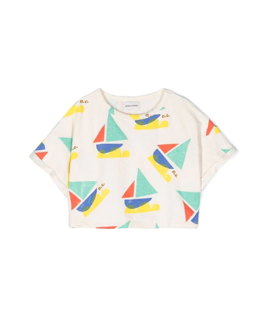 Bobo Choses Multicolor Sail Boat All Over Cropped Sweatshirt