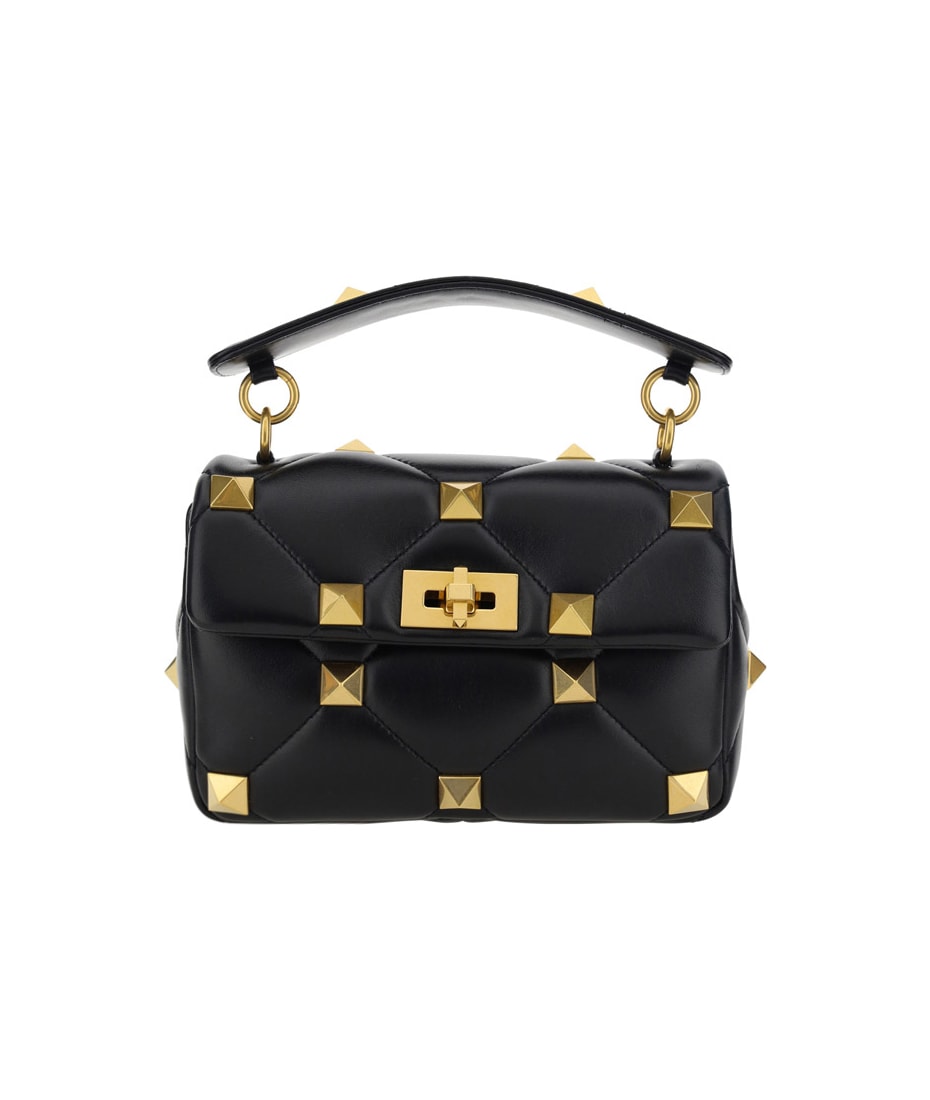 ハンドバッグ VALENTINO BLACK NAPPA LEATHER MEDIUM ROMAN STUD HANDBAG Valentino Garavani Black Nappa Leather Medium Roman Stud