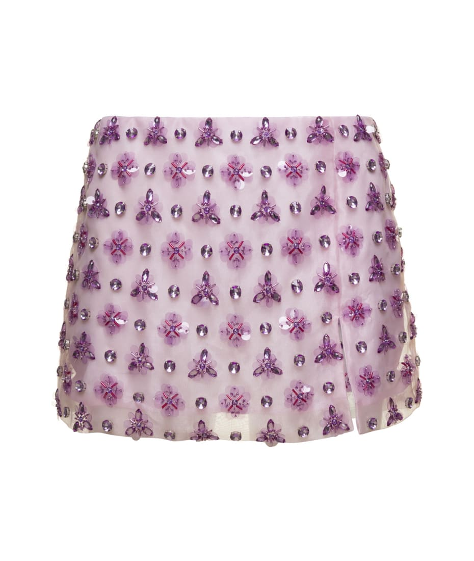 Des Phemmes Pink Geometric Mini Skirt With Crystal Cotton In Organza Woman - Violet