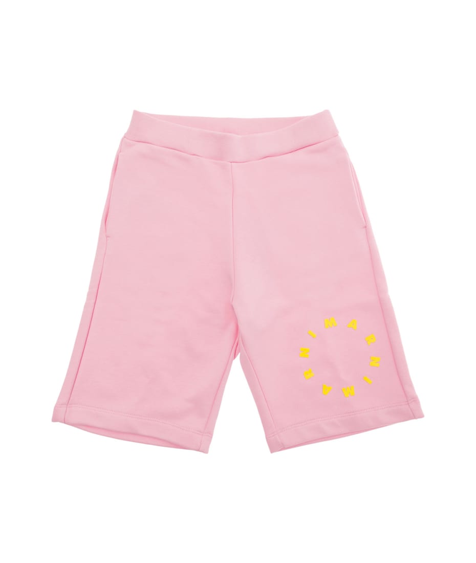 Marni Pink Shorts With Logo Lettering Print In Cotton Boy - Pink