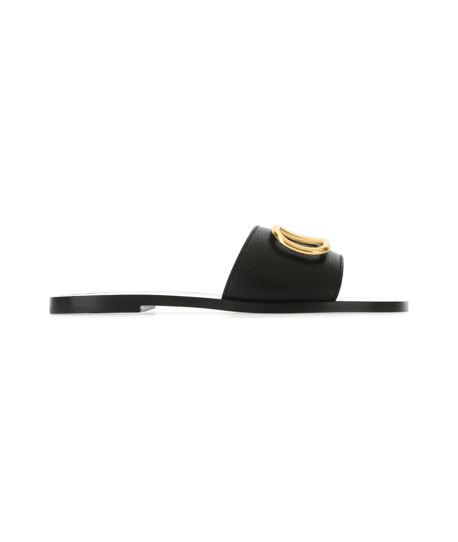 サンダル・ミュール VALENTINO GARAVANI Black Leather Vlogo Signature Slippers Valentino Garavani VLogo Signature Leather Slides | Black