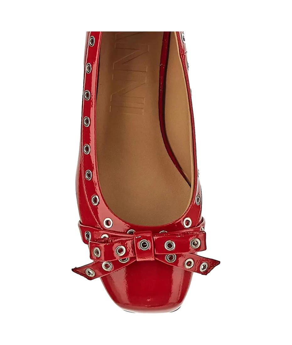 Ganni Red Eyelet Bow Ballerina | italist