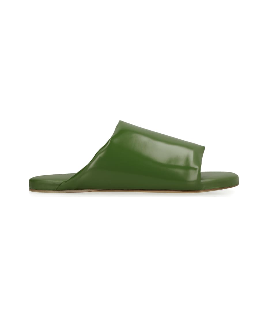 サンダル・ミュール Bottega Veneta Green nappa leather slippers Bottega Veneta Green Leather Slippers for Women Online USA