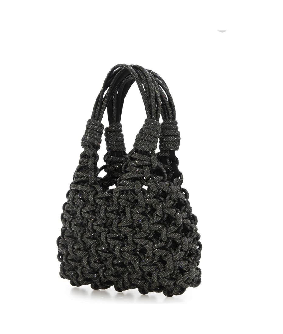 Hibourama Jewel Bag With Weaving And Applied Crystals - Black