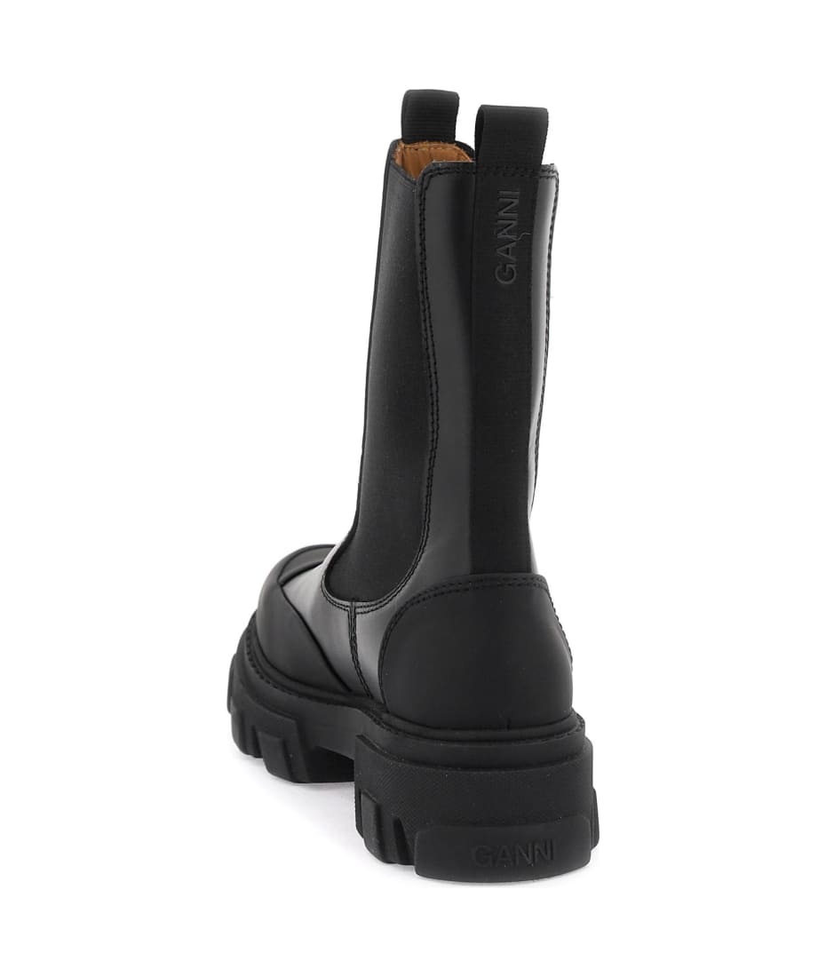 【送料&関税込】Ganni Leather Mid Chelsea Boots Ganni cleated mid Chelsea boots black patent leather | Pipe