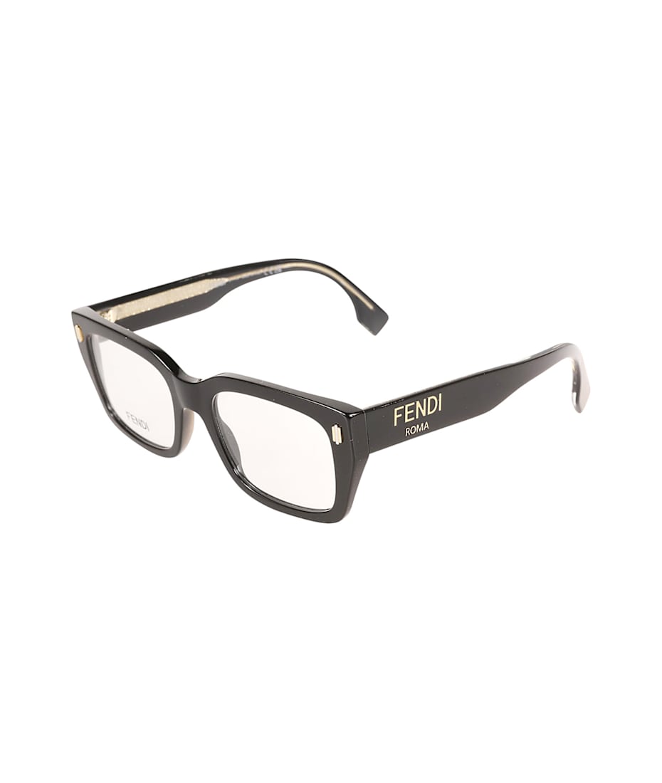 関税込＊FENDI メガネフレーム アセテート ブラック ロゴ Fendi Logo Sided Square Frame Glasses | italist