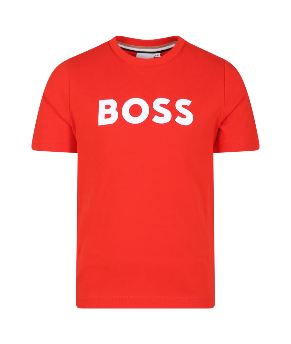 Hugo Boss Red T-shirt For Boy With Logo | italist